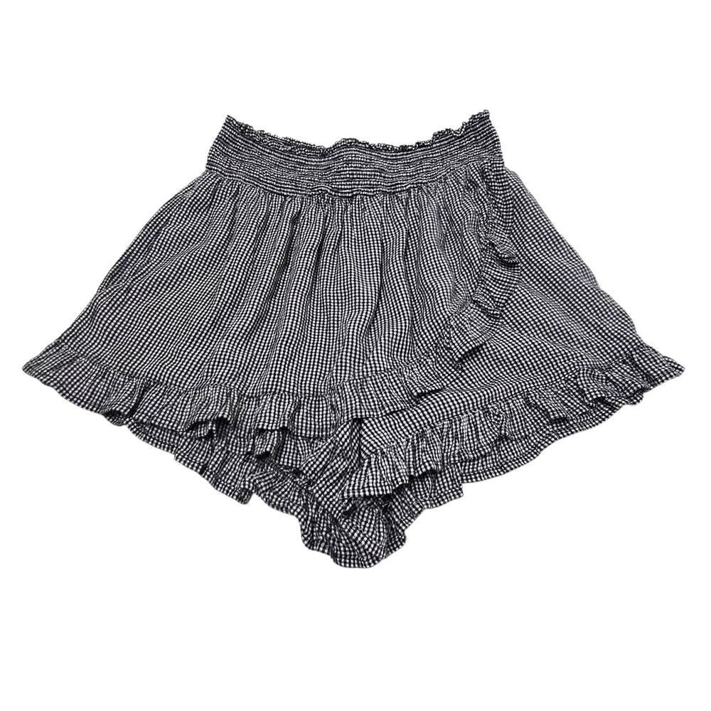 Japna Smocked Shorts Small B &W Gingham Pattern Ruffle Trim